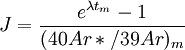 J=\dfrac{e^{\lambda t_m}-1}{(40Ar*/39Ar)_m}